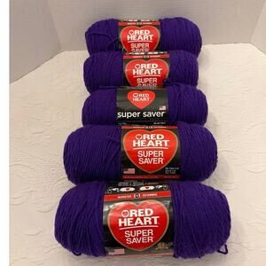 5 Skeins Red Heart Super Saver Yarn 0356 Amethyst Worsted Medium 4 Acrylic
